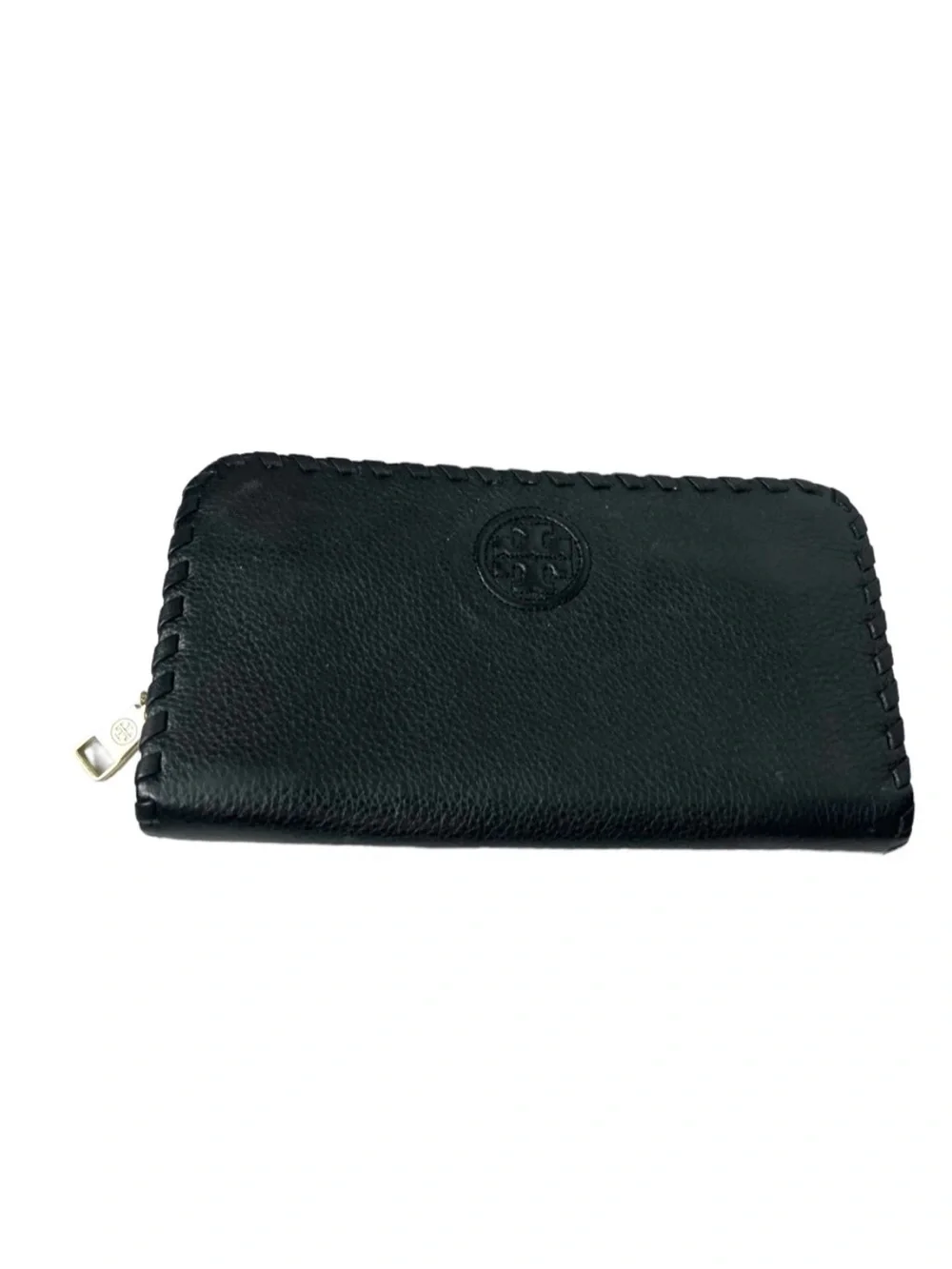 Tory Burch Black Leather Zip Wallet EUC